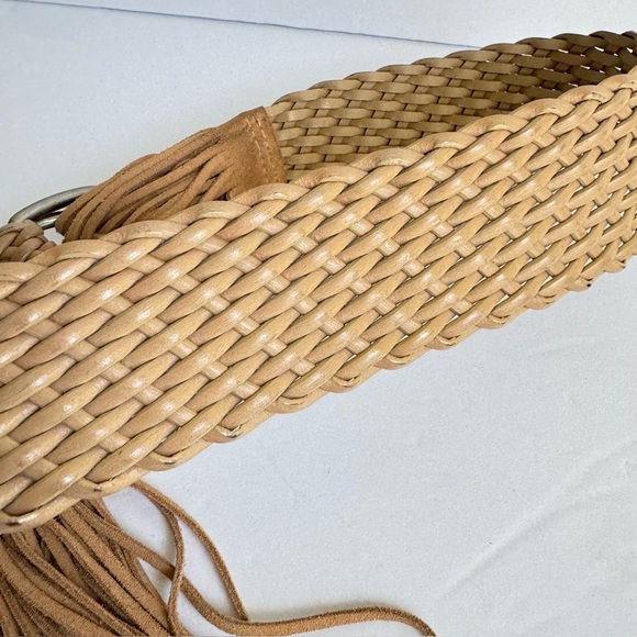 Vintage Woven Fringe Belt Tan Suede Boho Western Cowgirl Womens Medium / Large - Picture 5 of 12